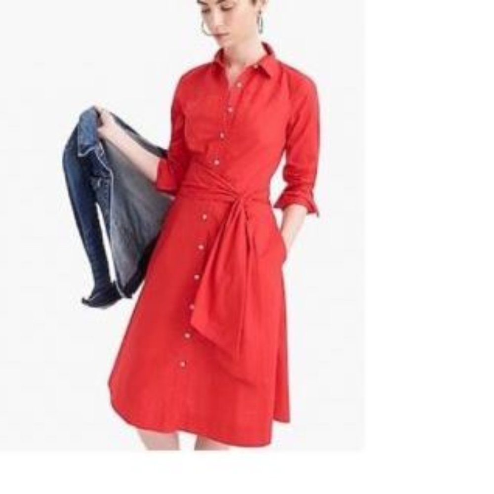 J Crew Tie-waist Shirtdress in Cotton Poplin Long Sleeve 6